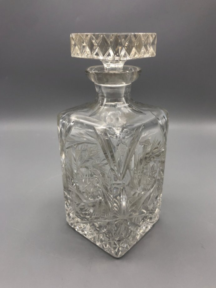 Mid-century crystal decanter with a square top (1 of 3)