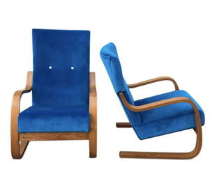 Mid-Century Pair curated vintage chairs Alvar Aalto