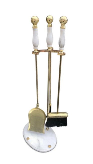 Mid Century fireplace tools marble handles and base (1 of 3)