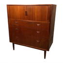 Mid century modern danish teak dresser with tambour sliding doors with three drawers