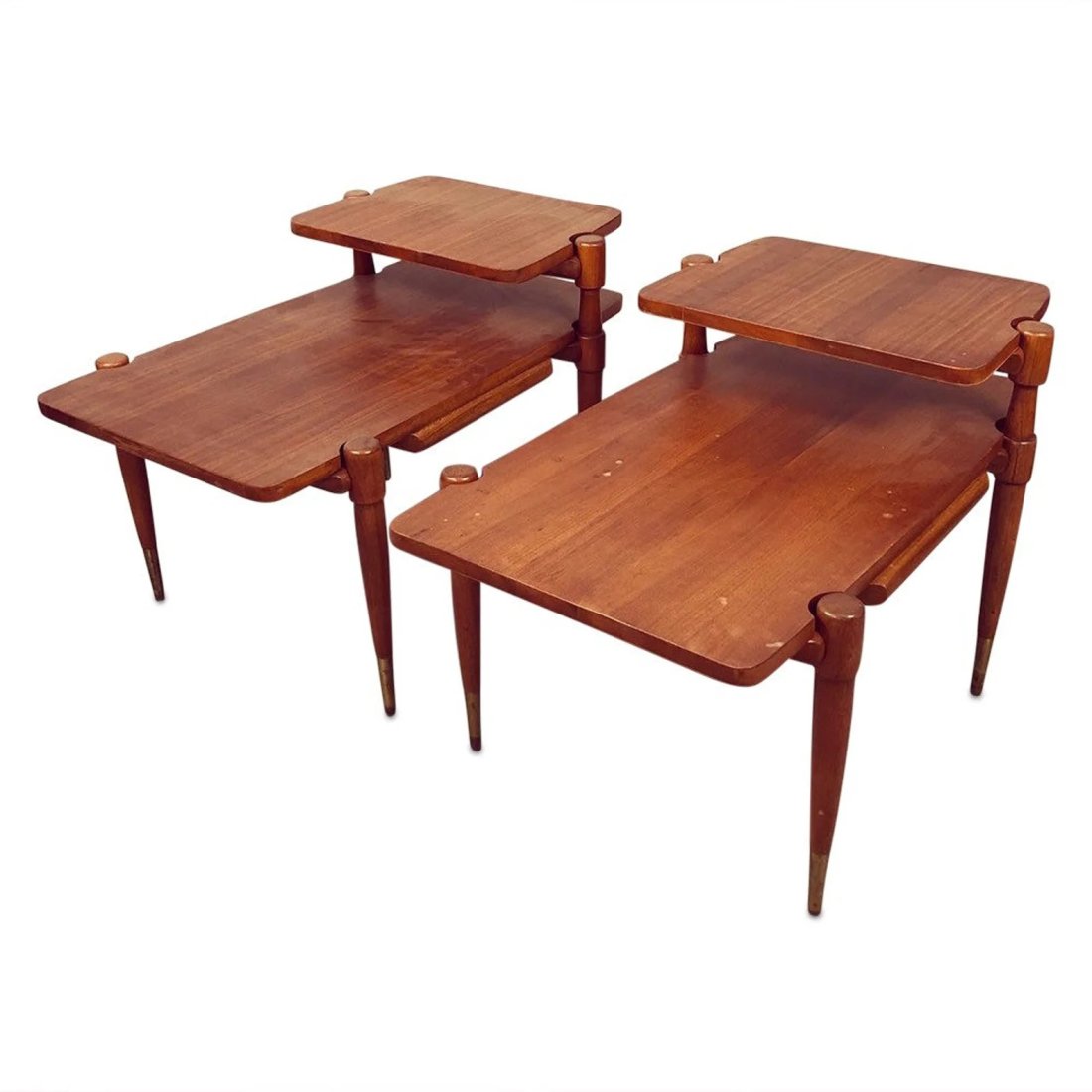 Mid century danish teak two tiers end tables pair (1 of 4)
