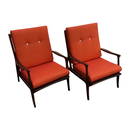 Refurbished Vintage Mid Century Italian Walnut Lounge Chairs New Reupholstery