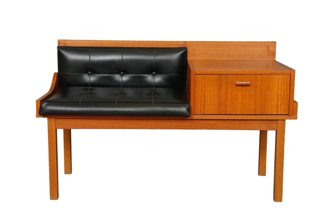 Mid Century Teak Leather Hall Bench (1 of 6)
