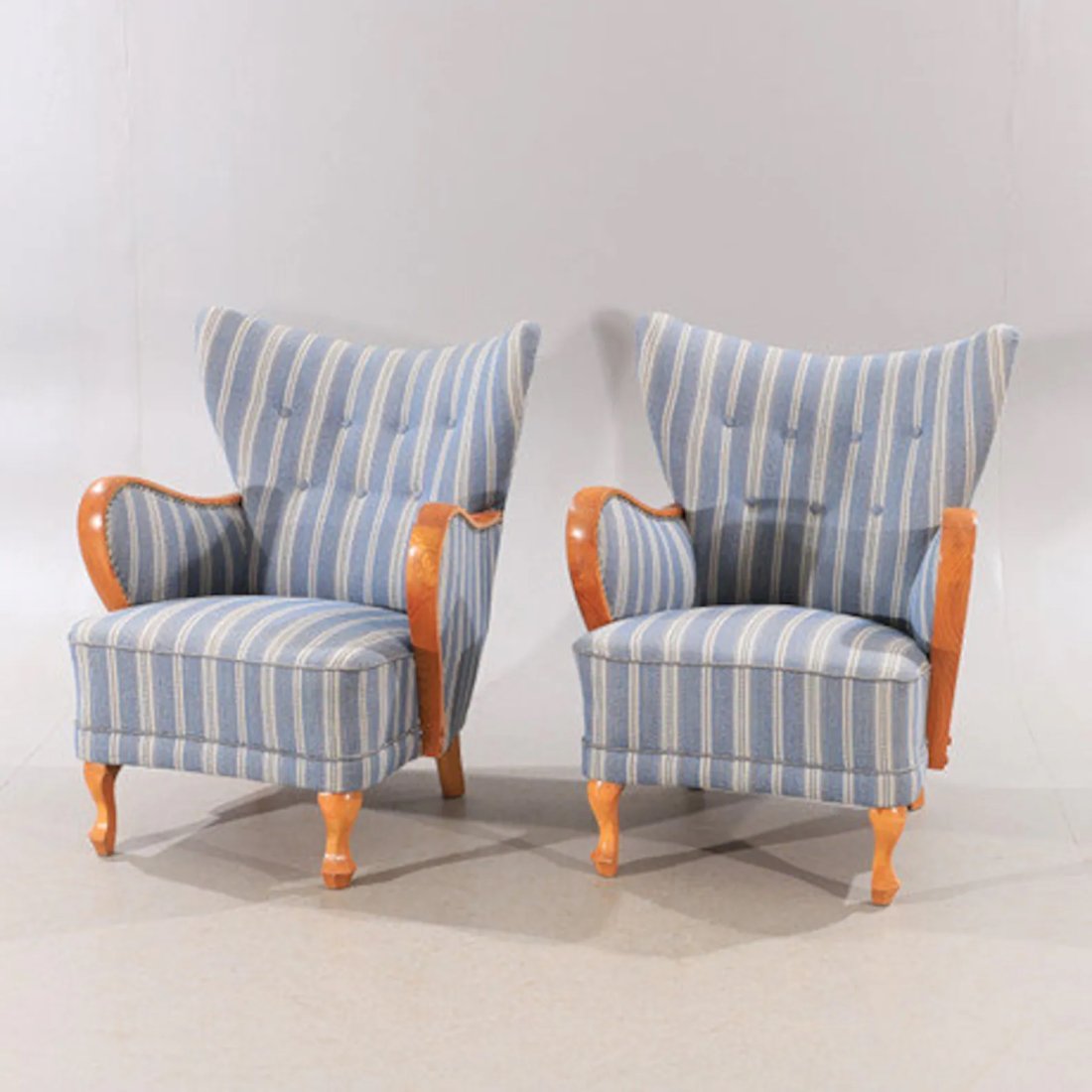 Mid-Century ARMCHAIRS, 1 pair, textile upholstered with frames (1 of 4)