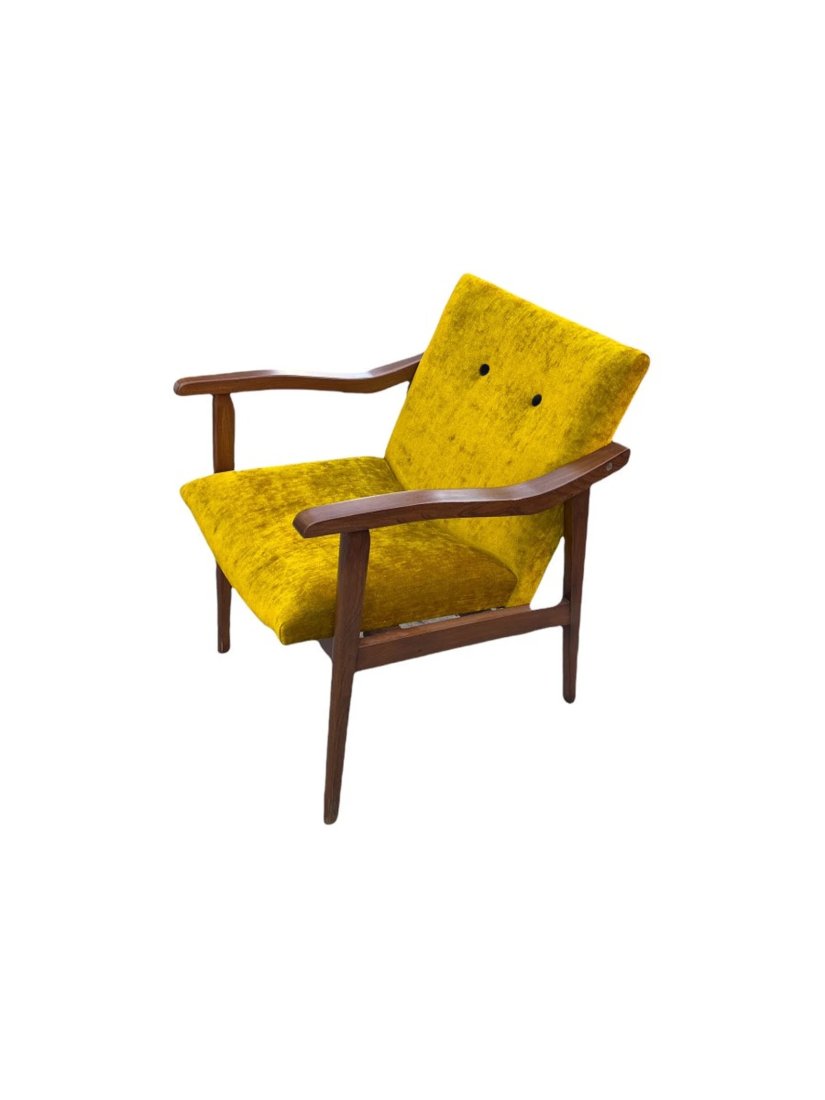 Mid-Century Modern Iridescent Moss Green Velvet Arm Chair Walnut Frame (1 of 3)