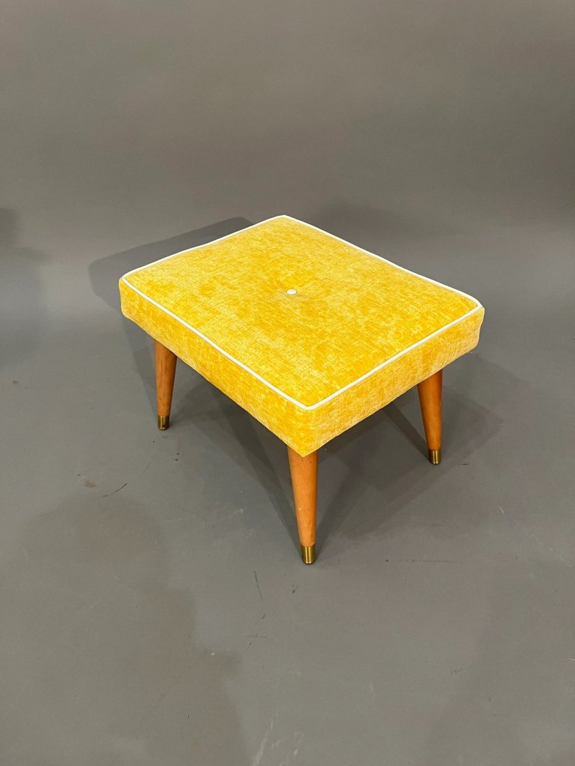 Mid Century Curated footstool with new yellow velvet upholstery (1 of 4)