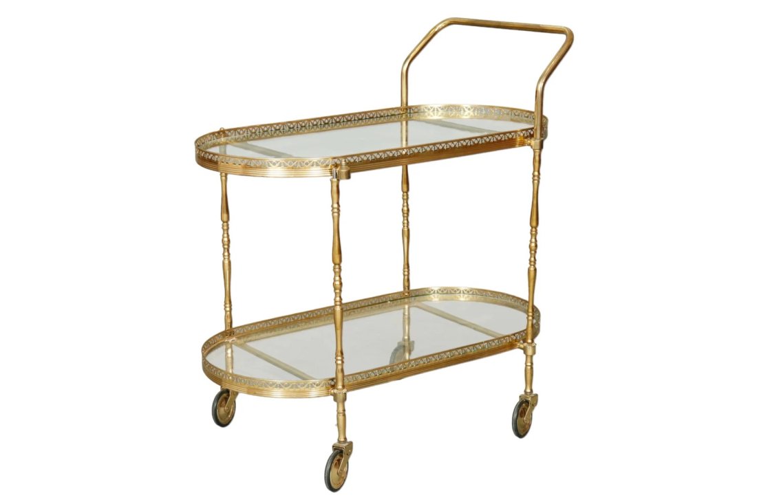 Mid-Century Bar cart SERVING TROLLEY, brass, glass (1 of 6)