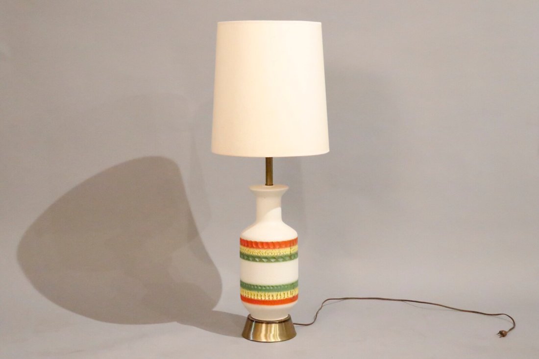 Mid century ceramic table lamp with multi colors stripes 1960â€™s circa (1 of 4)
