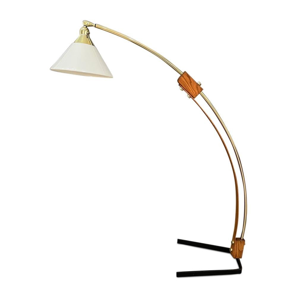 Mid-Century Crane Shape Floor Lamp Wood and Brass With Lucite Shade Very Sleek (1 of 6)
