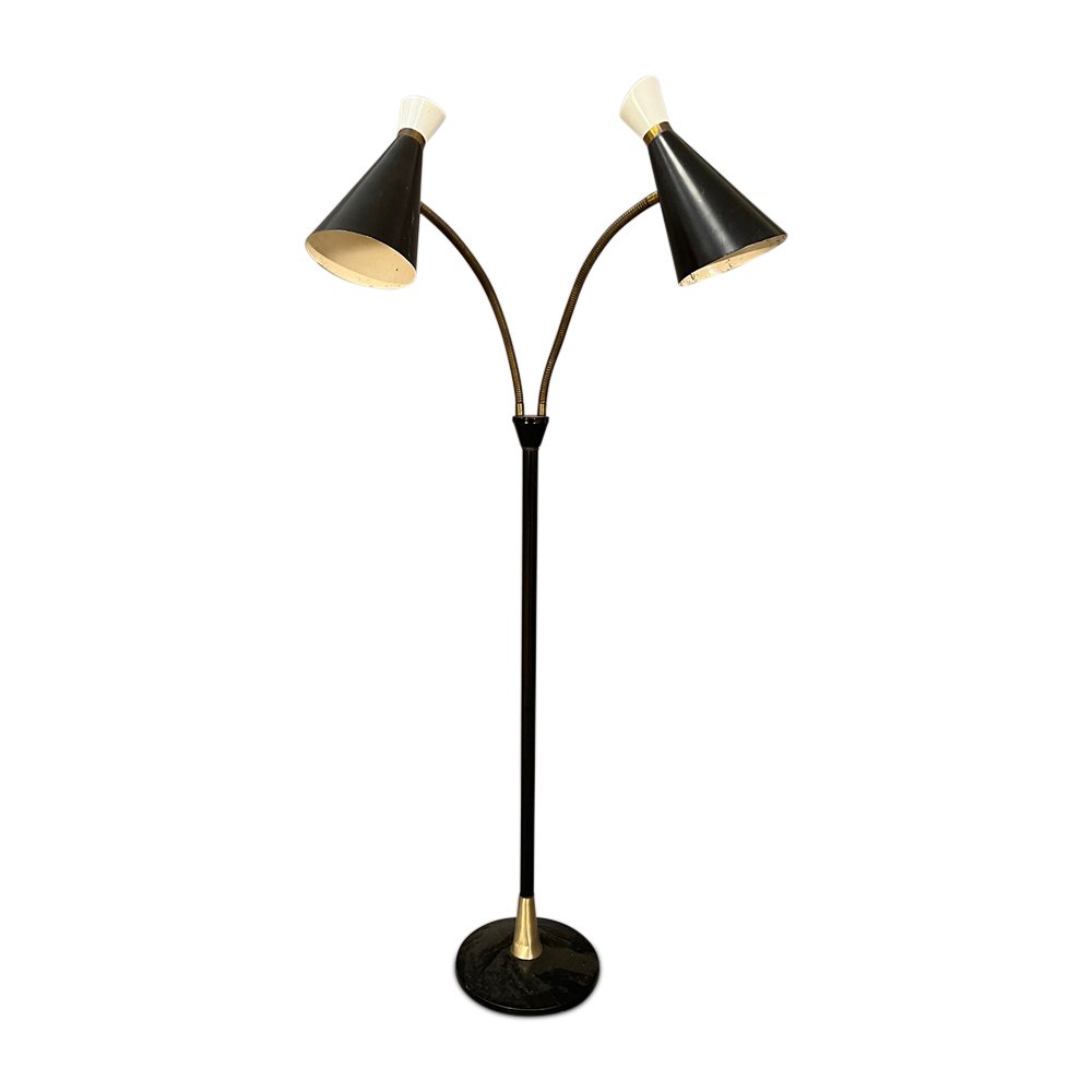 Mid-Century Metal Adjustable Floor Lamp With Two Shades 1960 Circa (1 of 6)