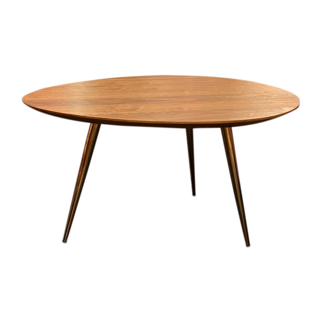 Mid-Century Walnut Kidney Coffee table shape with brass gold legs (1 of 3)