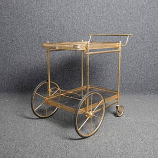 Bar Cart SERVING TROLLEY, brass and glass: SERVING TROLLEY, brass and glassDimensions: Width--27 in.--Depth---16 in.---Height---26 in.