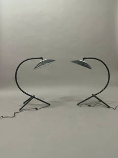 Mid Century sculptured metal table lamps by “Portable lamps” 1960’s: PAIR Mid Century sculptured metal table lamps by “Portable lamps” 1960’s Base 16” x 13” inches Height: 26” inches Shade diameter: 12.5” inches