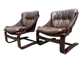 Mid-Century Norwegian Lounges, leather (pair)