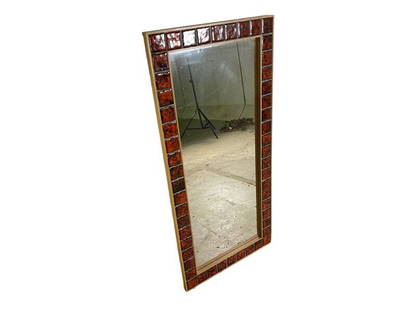 Mid-Century Wall mirror with ceramic tile: Dimensions: W:18 H:41Mid-Century Wall mirror with ceramic tile