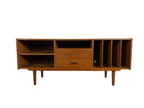 Mid-Century Teak Danish Stereo Record Cabinet with 2 drawers