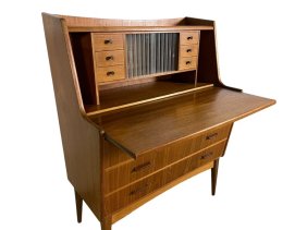 Mid-Century Danish Teak Secretary w pull-out desk and sliding glass doors