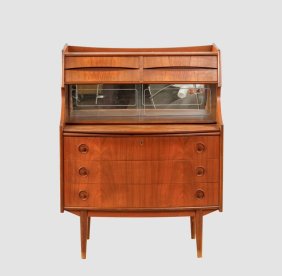 Mid-Century Teak Secretary with (3) Drawers and mirror