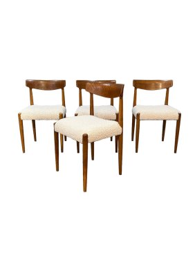 Curated Mid-Century danish teak dining chairs set of 4 completely restored with brand new Cotton bou