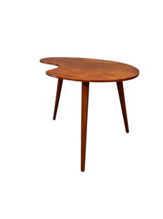 Mid-Century Kidney Shape End table: Dimensions:1 8 inches in height and 25 inches in width. This unique Mid- Century Kidney Shaped End Table in Teak is the perfect addition to any modern home. The table's kidney shape makes it a unique