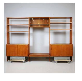 Mid-Century Swedish teak shelf/bookcase from the 1960s: Dimensions:W101 x D16 x H68 inches With five shelves and three storage cabinets provide ample space to display your favorite books or decorative items. The rich brown color and sturdy teak material ma