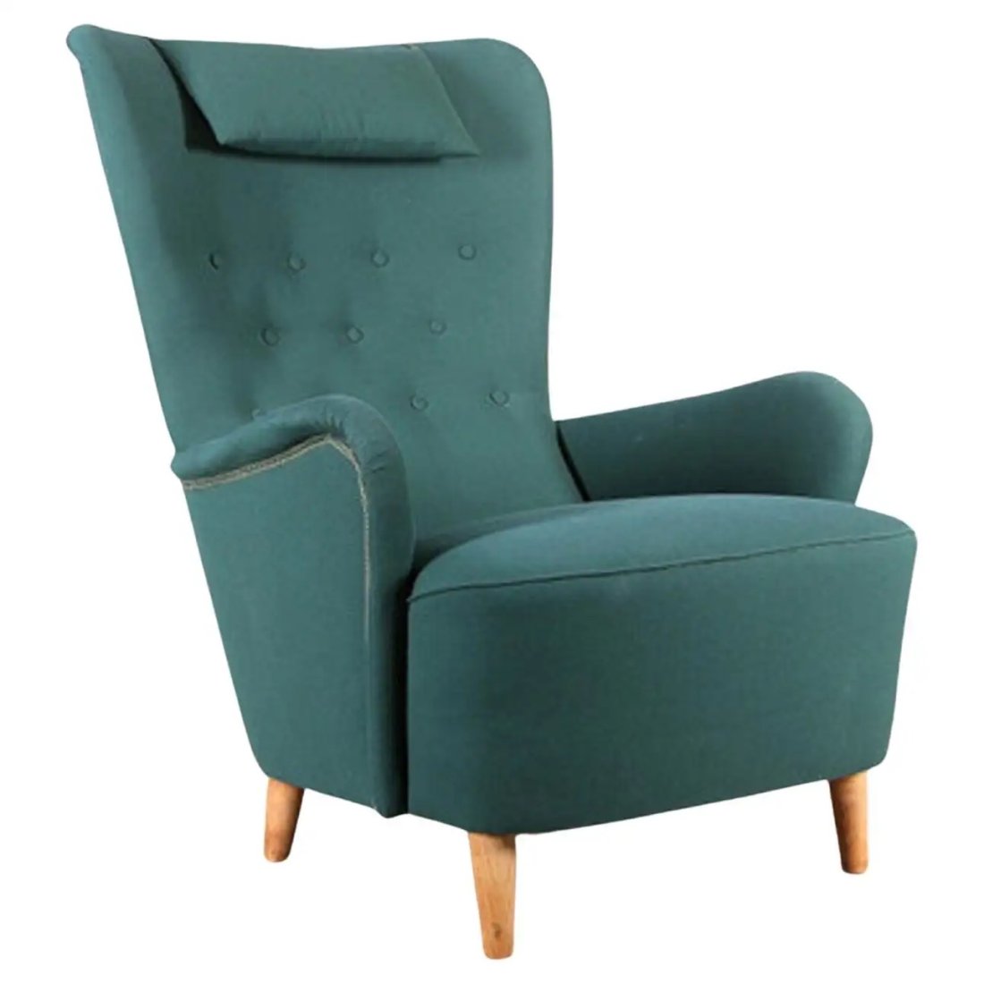 Mid-Century Lounge chair 1950's: Dimensions: Height: 45 in (114.3 cm)Width: 20 in (50.8 cm)Depth: 21 in (53.34 cm)Seat Height: 17 in (43.18 cm)Style: Mid-Century Modern (Of the Period)Materials and Techniques: UpholsteryPlace of Orig