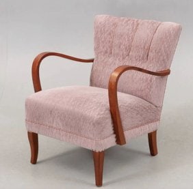 Art Deco sculpture lounge chair: Art Deco sculpture lounge chair with original pink velvet fabric 1940's very good condition sturdyDimensions: W 25" x D 29" x H 30" x SH 17 inches