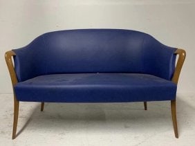 Mid-Century Giorgetti sofa with blue leather (1 of 2)