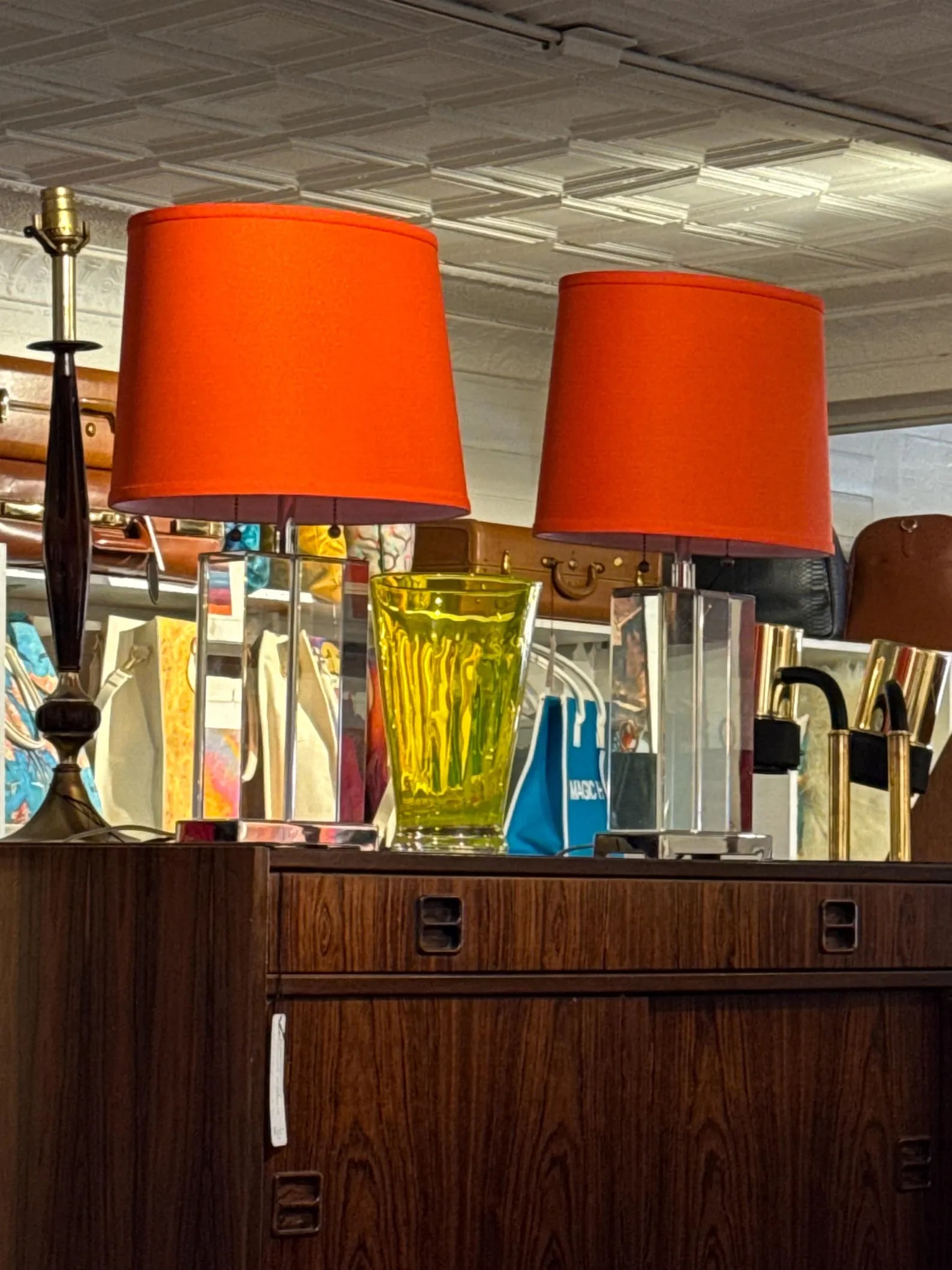 Mid-Century Glass orange and gold table lamps pair 1960s (1 of 4)