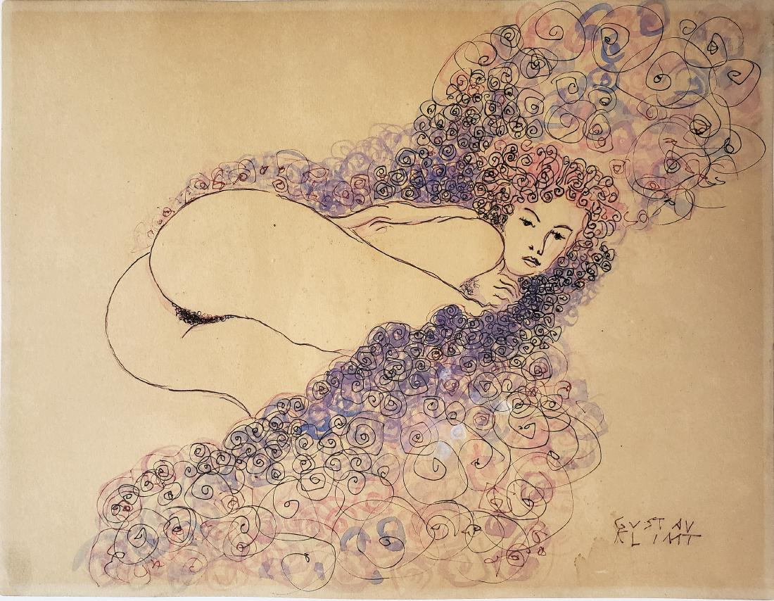 Ink on paper in the manner of Gustav Klimt: Ink on paper in the manner of Gustav Klimt. 9 x 11 3/4 in. Framed.