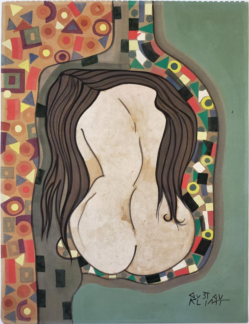 Gouache on paper signed Gustav Klimt: Gouache on paper, 11 3/4 x 9 in, Framed.