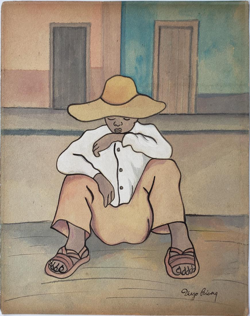 Diego Rivera watercolor on paper.: Diego Rivera watercolor on paper. 14 x 11 1/8 in. Framed.