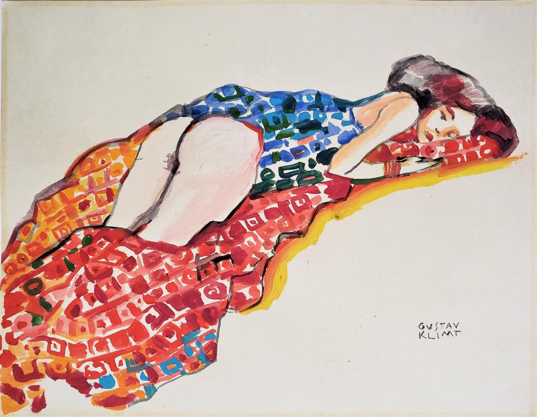 Gouache on paper signed Gustav Klimt: Gouache on paper, 11 x 14 in, Framed.