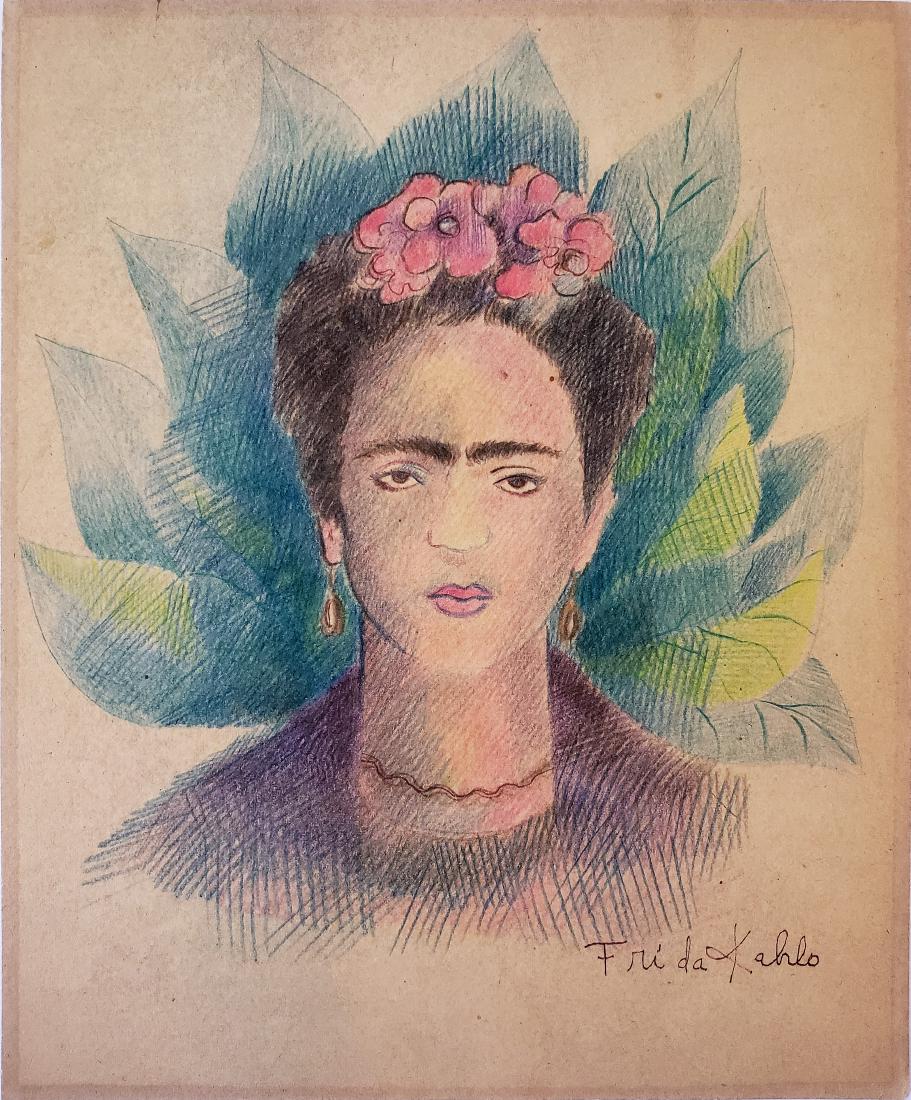 Frida Kahlo colored pencil on paper: Frida Kahlo colored pencil on paper, 9 1/2 x 8 5/8 in. Framed