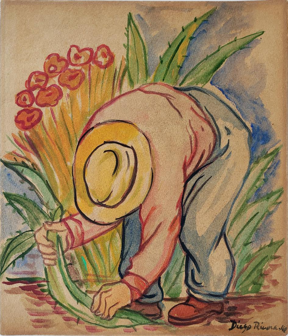 Diego Rivera watercolor on paper.: Diego Rivera watercolor on paper. 12 3/8 x 10 5/8 in. Framed