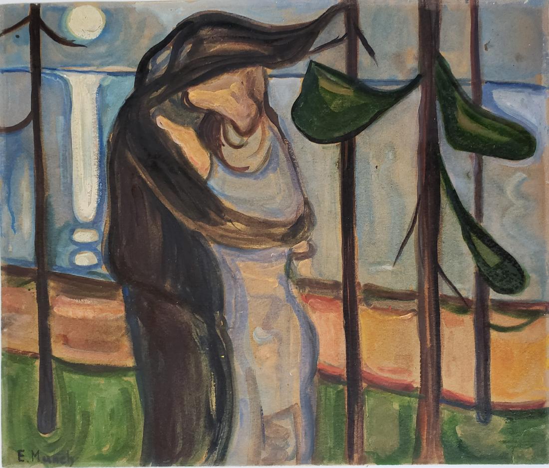 Mixed media on paper signed E. Munch. (1 of 2)