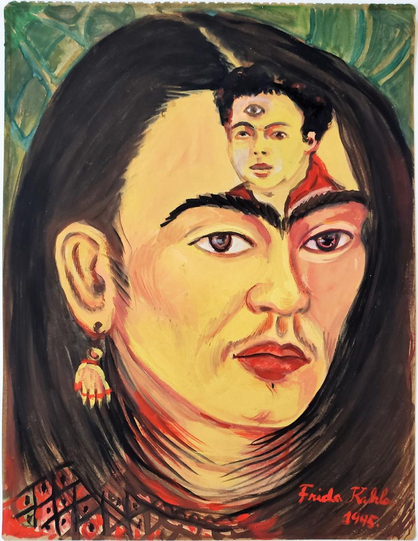 Frida Kahlo Gouache on paper: Frida Kahlo Gouache on paper, 11 3/4 x 9 in. Framed.
