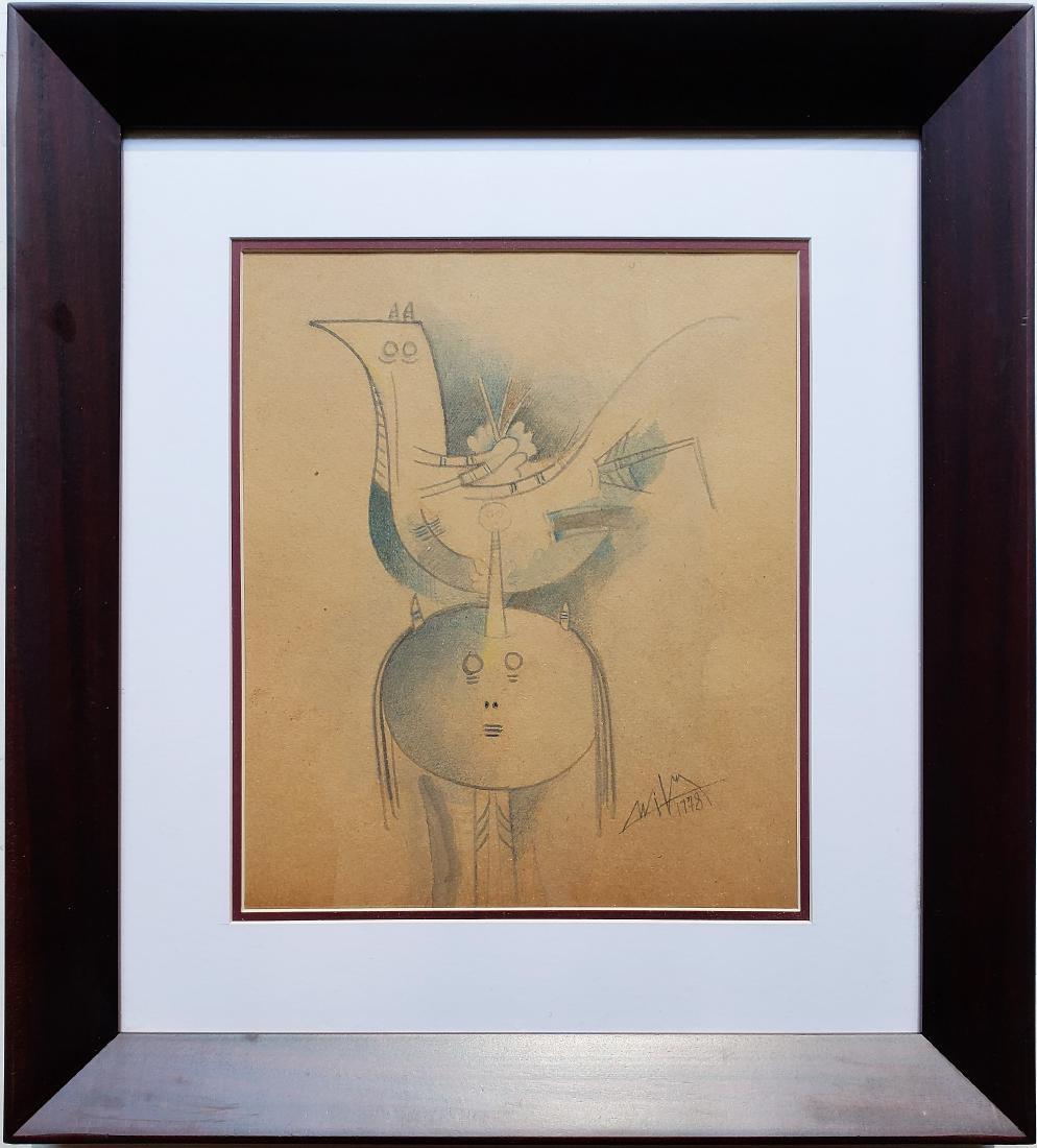 Wifredo LAM mixed media on paper: Wifredo LAM mixed media on paper, 12.25 x 10.5 in. Framed.