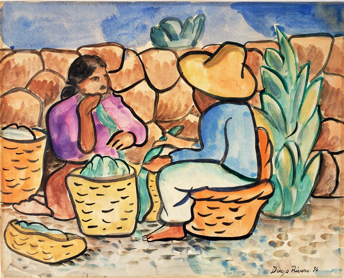 Diego Rivera watercolor on paper.: Diego Rivera watercolor on paper. 11 x 13 3/4 in. Framed