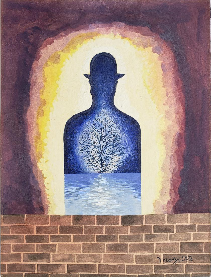 MAGRITTE gouache on paper signed painting (1 of 2)