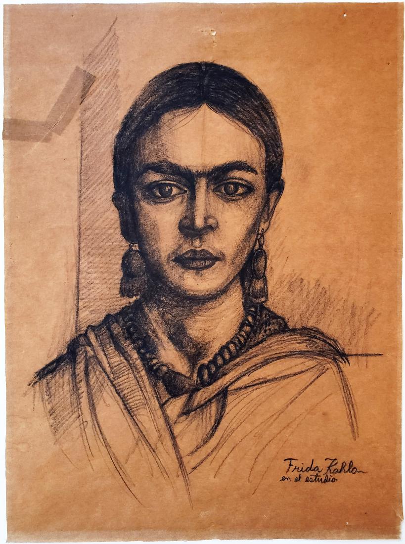 Frida Kahlo charcoal on paper: Frida Kahlo charcoal on paper, 15 x 11 in. Frame
