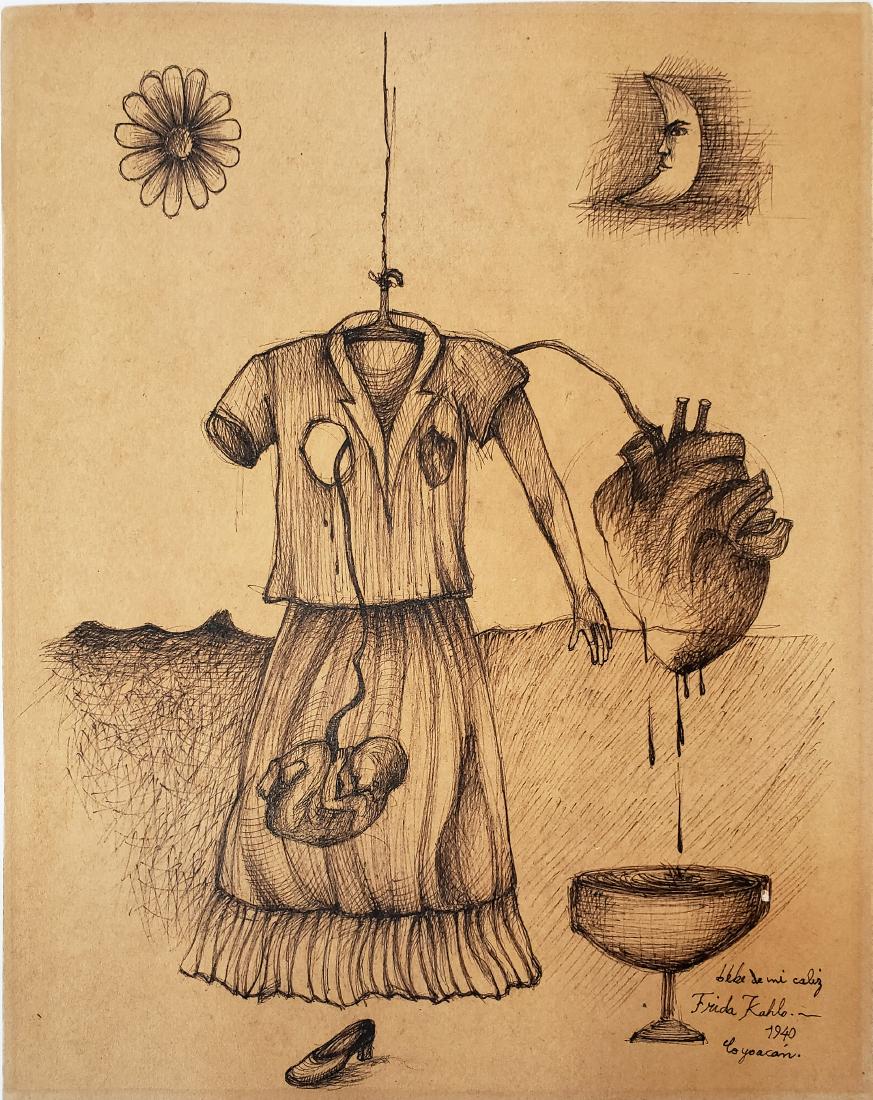 Frida Kahlo ink on paper: Frida Kahlo ink on paper, 13 3/8 x 10 1/2 in. Frame