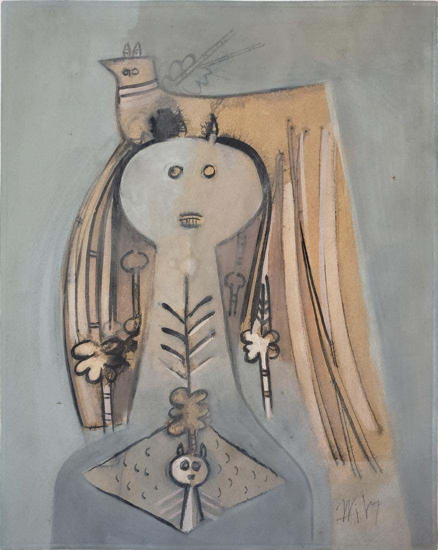 Wifredo LAM mixed media on paper: Wifredo LAM mixed media on paper, 13 1/4 x 10 1/2 in. Framed.