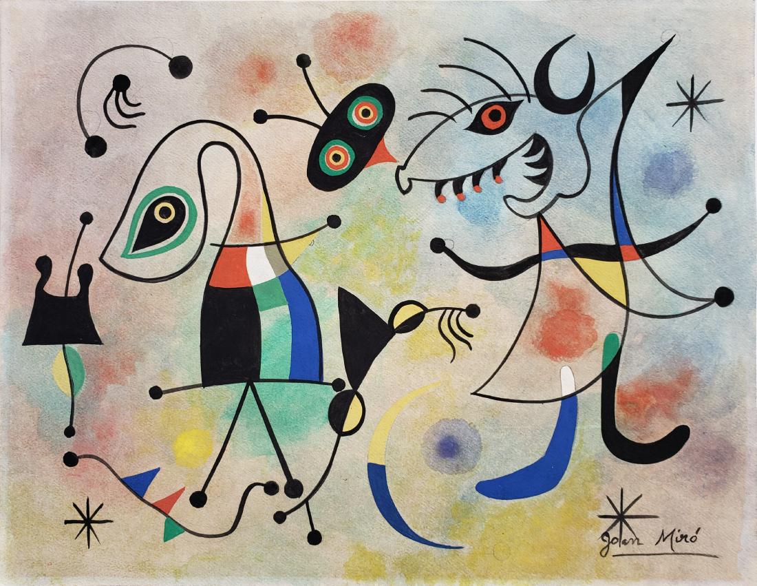 Gouache on paper signed Miro. (1 of 2)