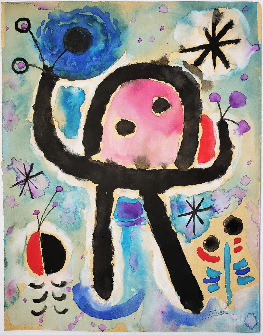 Gouache on paper  Signed Miro. (1 of 2)