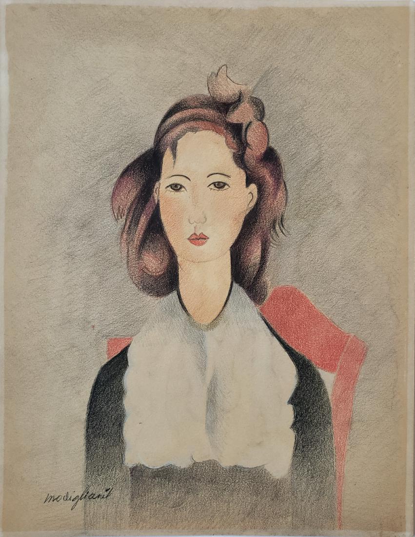 Colored pencil on paper  signed Modigliani. (1 of 2)