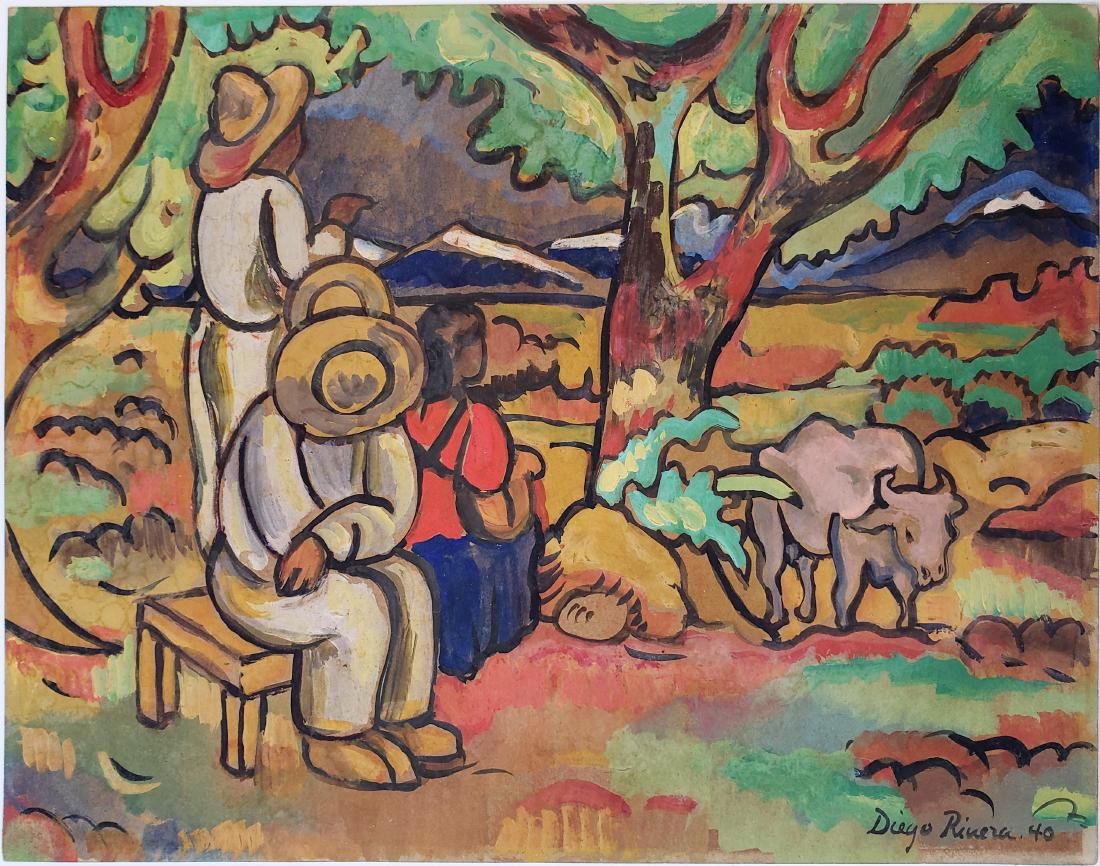 Diego Rivera gouache on paper. (1 of 2)