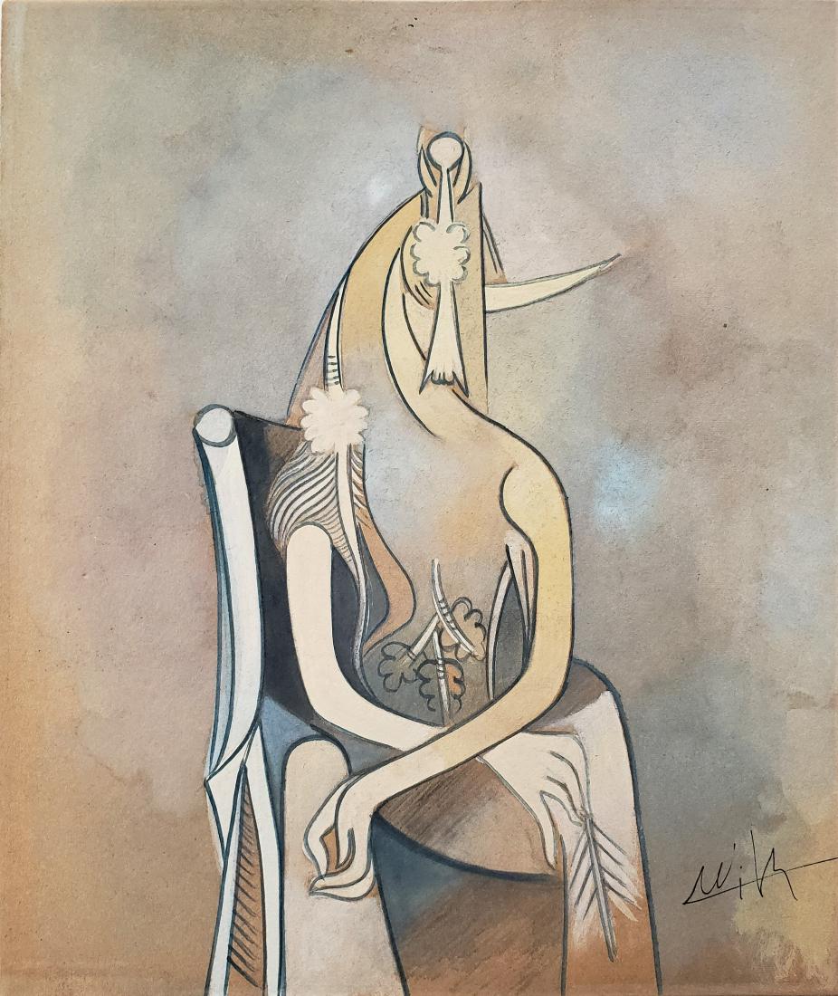 Wifredo LAM mixed media on paper: Wifredo LAM mixed media on paper, 12 3/8 x 10 3/8 in. Framed.