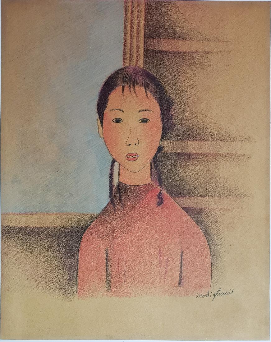 Colored pencil on paper  signed Modigliani. (1 of 2)