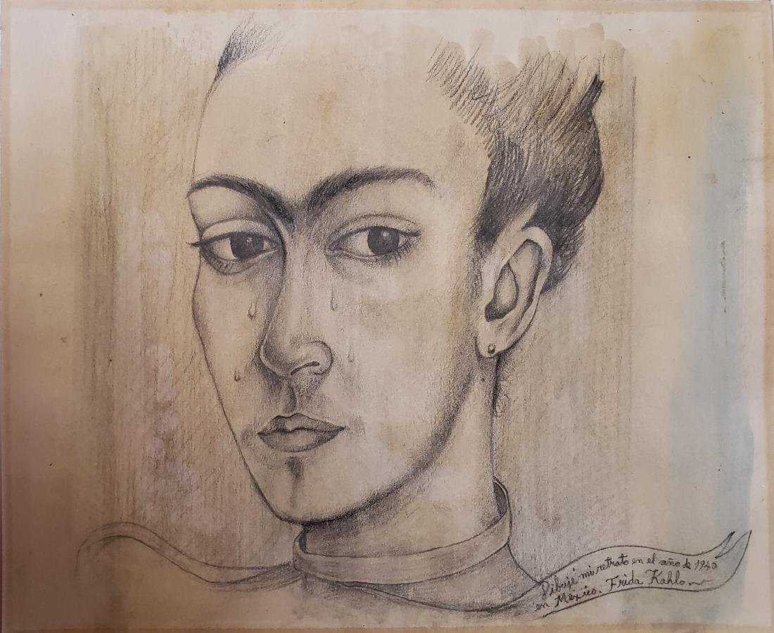 Frida Kahlo gouache on paper: Att. Frida Kahlo gouache on paper, 11 x 13 1/4 in. Frame
